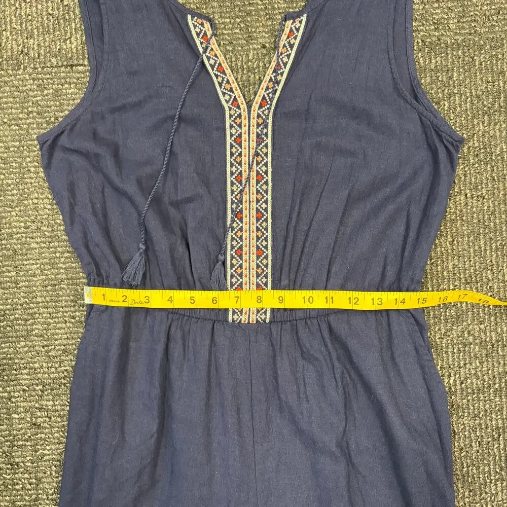 Old Navy Linen-Blend Embroidered Wide-Leg Jumpsuit Coastal Minimalist Military M